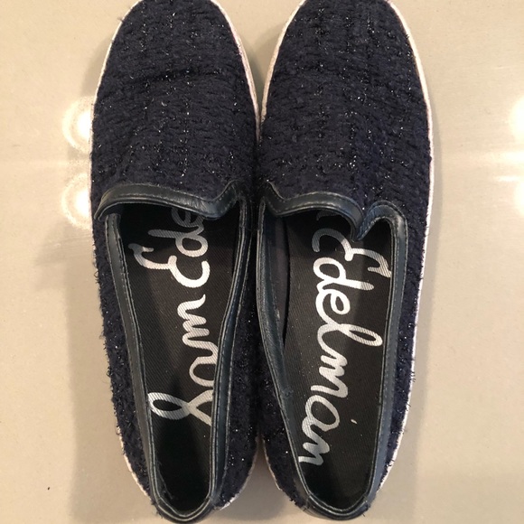 Navy Blue Tweed Sam Edelman Slip Ons - Picture 3 of 4